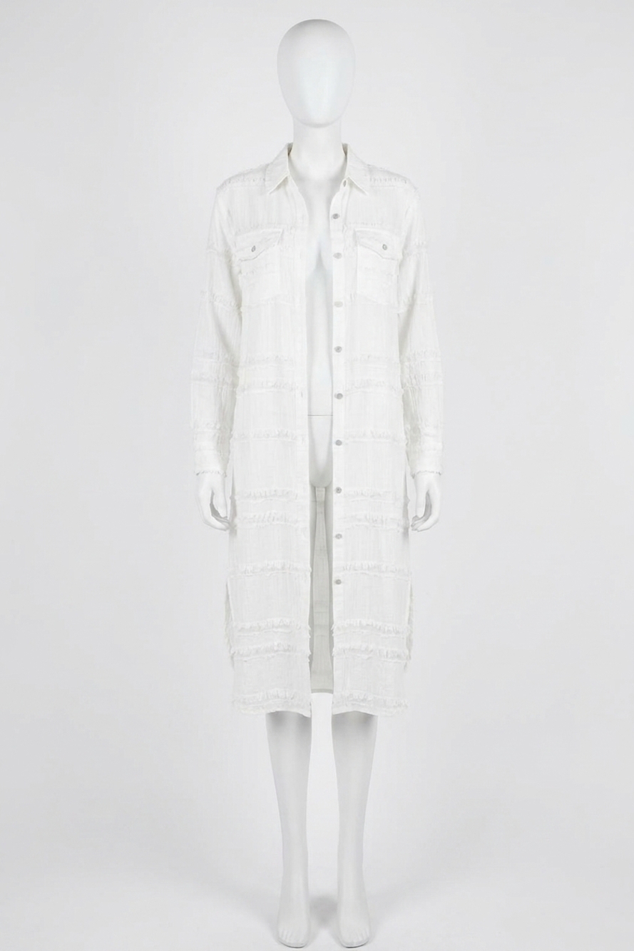 NEW MYSTREE textured gauze long shirt dress in white